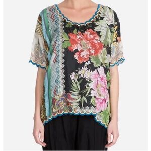 Johnny Was loden floral print silk top blouse size medium
